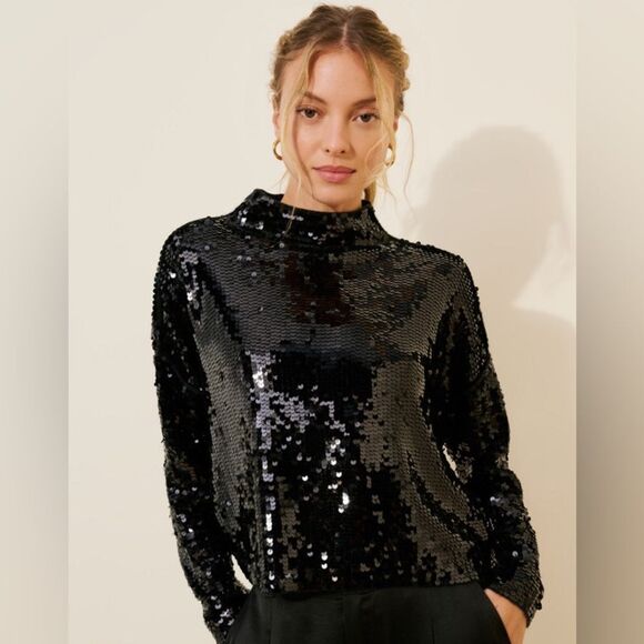 Anthropologie The Alani Cashmere Mock-Neck Sweater by Pilcro Sequin Edition NWT - Picture 7 of 13